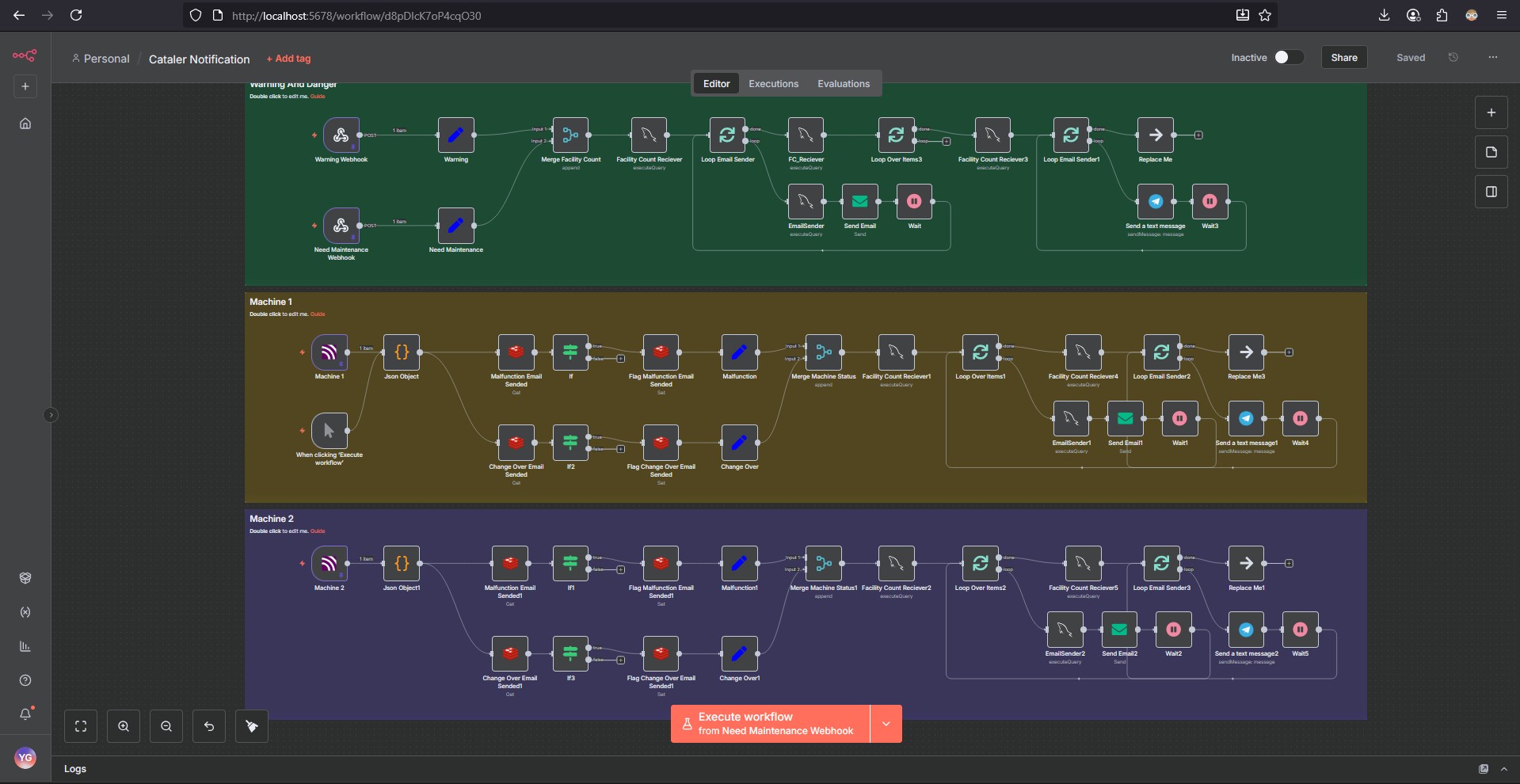 Workflow otomasi notifikasi dan monitoring mesin